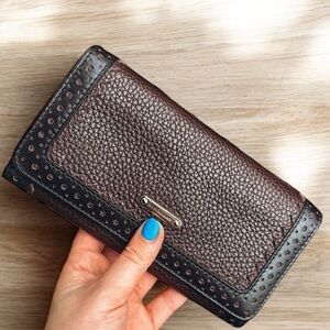 BURBERRY Pebbled Leather Long Wallet, Brown, 7.5”x4” x 1”